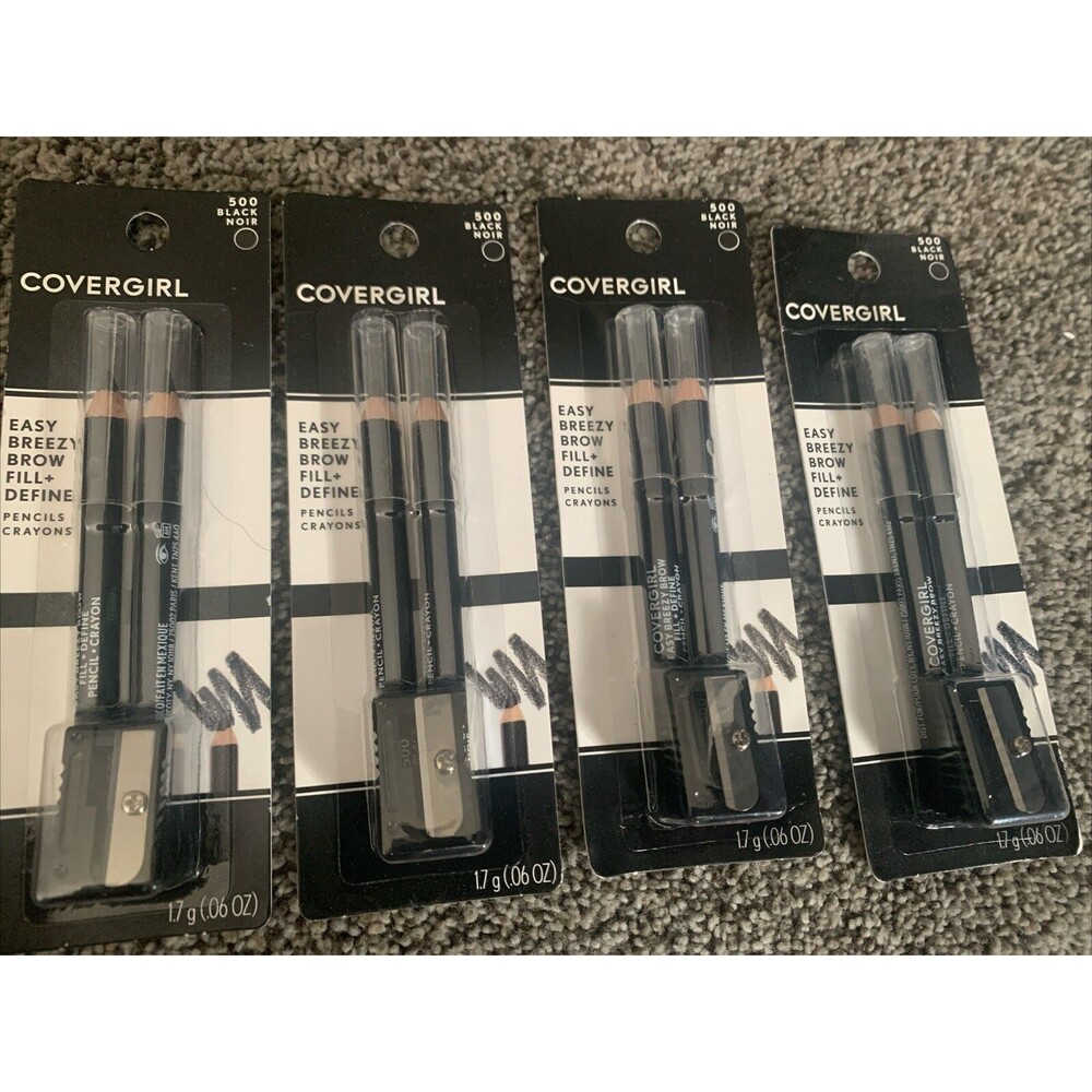 Covergirl Easy Breezy Brow Fill + Define Pencils+Sharpener #500 Black Lot Of 4